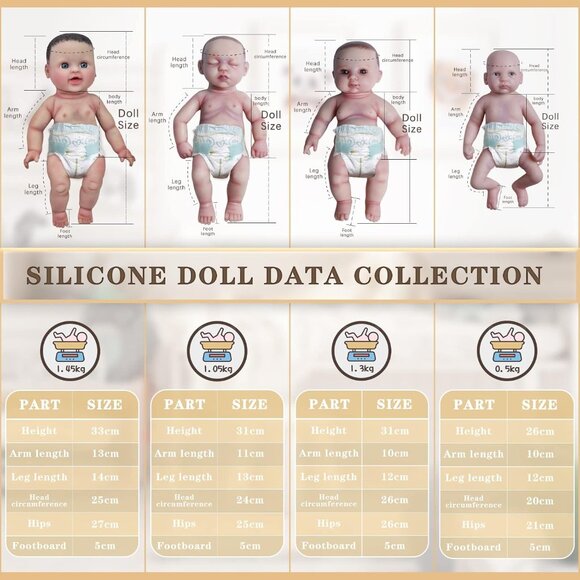 🆕13inch Pack Of 4 Reborn Realistic Full Body Silicone Newborn Baby Doll Girl - Picture 7 of 8